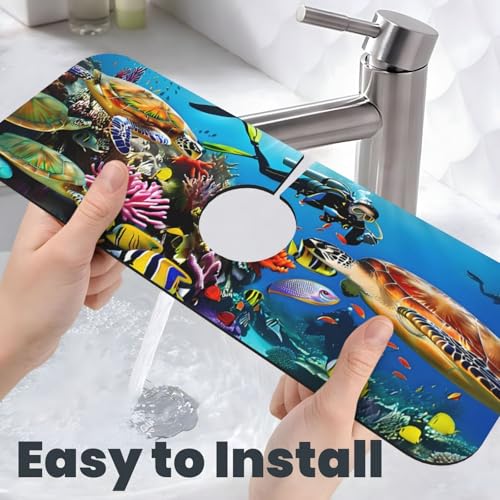 Marine turtle Kitchen sink faucet pad, strong water absorption, anti slip, easy to clean, very suitable for splash and drip prevention, suitable for kitchens and bathrooms - color: Marine turtle