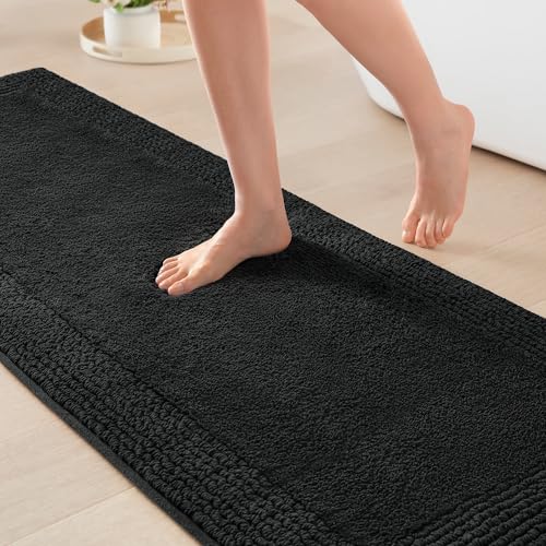 Madison Park Splendor Reversible 100% Cotton Bath Runner, 24 x 72, Black | Tufted Bathroom Rug, 3000 GSM, Hotel Quality, Luxurious Plush, Medium Pile, Absorbent, Quick Dry, OEKO-TEX, Shower Room Décor - color: Black, size: 2' x 6' (Rectangular)