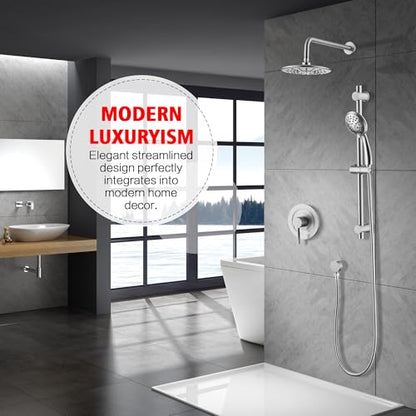 SUMERAIN Brushed Nickel Rain Shower System with Slide Bar | Multi-Settings Rainfall Showerhead, Handheld Spray, Includes 2-in-1 Easy Control Shower Valve, Single Handle - color: Brushed Nickel