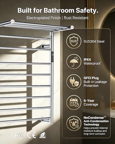 Heated Towel Rack Foldable Smart Dual-Zone App No-Drill Chrome CA3 - color: Chrome, size: Pro-11Bar H43.31 x W21.65