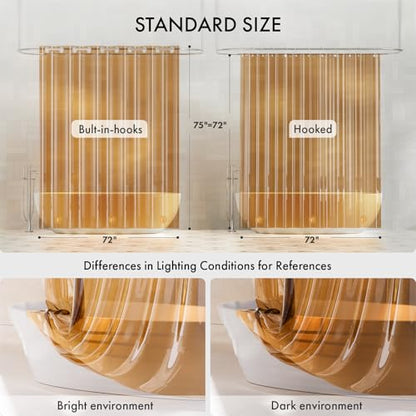 AmazerBath No Hook Shower Curtain and Liner 3-in-1, 8G Luxury Heavy Duty Clear Orange No Hook Shower Curtain Liner, 72x75 Cute EVA Bathroom Weighted Plastic Shower Curtain with 3 Heavyweight Stones - color: Rainbow Sunset