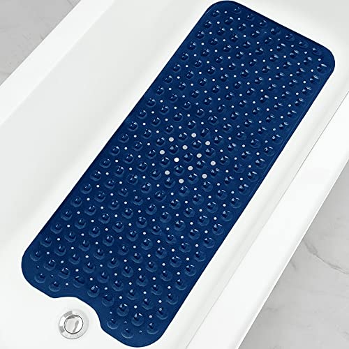 Bathtub and Shower Mats, Extra Long Non-Slip Bath Tub Mat 39 x 16 Inch, Machine Washable Bathmat with Suction Cups & Drain Holes for Bathroom Floor, Navy Blue - color: Navy Blue