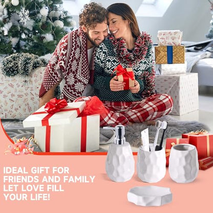 Ceramic Bathroom Accessories Set 4 PCS,Include 16 oz Soap Dispenser,Toothbrush Holder,Tumbler,Soap Dish,Textured Bathroom Counter Set (White) - color: White Ceramic 4 Pcs