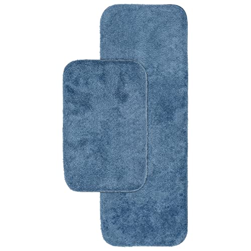 Garland Rug Traditional Nylon Washable Basin Blue 2 Bath Rugs (21" X 34", 22" X 60") - Soft, Absorbent, and Stylish for Your Bathroom - color: Basin Blue, size: 2 Bath Rugs (21" x 34", 22" x 60")