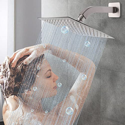 Shower Arm with Flange and Teflon Tape, Wall Mounted Square Shower Pipe 304 Stainless Steel Extension Arm for Fixed Shower Head & Handheld Shower (6 Inch, Brushed Nickel) - color: Brushed Nickel, style: 6 Inch