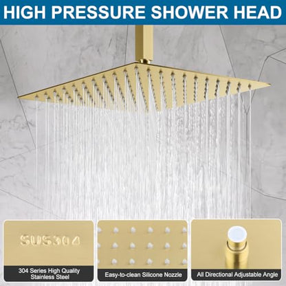Ceiling Mount Shower Faucet Set Brushed Gold Bathroom Rainfall 10 Inch Shower Head System Single Handle Shower Trim Kit with Valve - color: Brushed Gold, size: 10 Inch (Ceiling Mount)