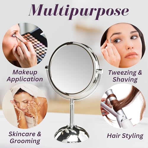 JERDON Lighted Makeup Mirror with 8X Magnification - Chrome - HL8808CL | Two-Sided 1X View, 8.5" Round Frame, 16" Tall, LED Lighting - color: Chrome