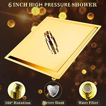 Gold High Pressure Square Rain Shower Head And All Metal Handheld Shower, Equipped With 78"Hose, 3 Way Diverter Valve,Adhesive Shower Head Holder, Luxury Shower Combo - color: Gold, size: 6