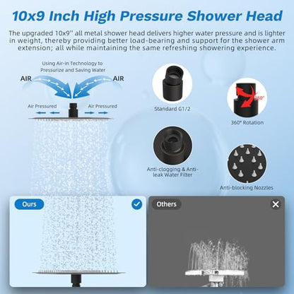 Hibbent High Pressue All Metal 10" Rainfall Shower Head, Handheld 10-Spray | cUPC Certified Oil-Rubbed Bronze Dual Showerhead Combo, 4-way Diverter with Pause Mode, Extension Arm, 71'' Hose & Holder - color: Oil Rubbed Bronze, style: Square 10"