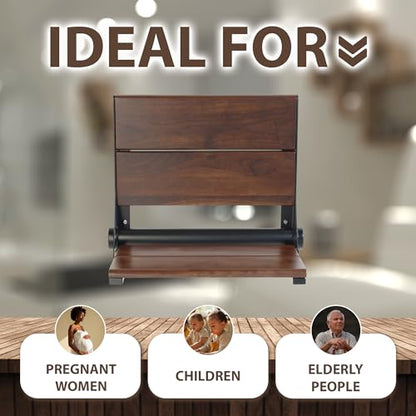 Walnut Shower Seat - Contour Wood / Folding Wall Mount Bench for Inside Shower / ADA Safety Aid / 304 Stainless Steel / Matte Black / 26" x 16" - color: Matte Black, Walnut, size: 26" x 16"
