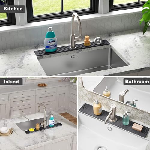 Diatomite Sink Splash Guard – Super Absorbent Kitchen & Bath Mat, Quick-Dry Non-Slip Drying Tray, Fits Most Faucets, Pet Bowl Mat, Vase Holder (Premium Gray, 15.8'' x 4'') - color: Gray-D
