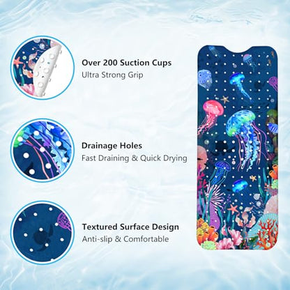 Baby Bath Mat for Tub Non Slip – 40"x16" Extra Long Cartoon Bathtub Mats for Kids Non Slip Shower Mat, Machine Washable, Sea Tub Mats with Suction Cups and Drain Holes for Toddler & Kids (Jellyfish) - color: Sea1