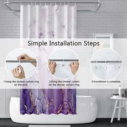 Purple Marble Stall Waterproof Shower Curtain 36x72 inches | RV Small Shower Curtain Set for Bathroom, Abstract Modern, Machine Washable, Easy to Install with Hooks, Lavender Ombre - color: Purple, size: 36"W x 72"L (Pack of 1)