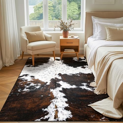 Western Area Rug 5x7 ft for Living Room Large Cow Print Non Slip Washable Rugs Ultra-Soft Low Pile Indoor Floor Mat Carpet for Bedrooms Playroom Office Kitchen - size: 5' x 7' (Rectangular)