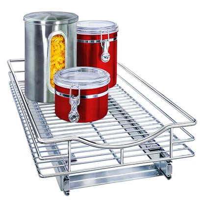 LYNK PROFESSIONAL® Pull Out Cabinet Organizer, Kitchen Slide Out Drawer | 11W x 18D chrome rollout shelf creates easy-access storage for cookware, pantry items and kitchen essentials inside cabinets - size: 11"W x 18"D