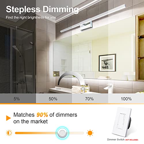 VOLISUN Modern Over Mirror Chrome Bar Vanity Light - Dimmable 5CCT LED Fixture, 39.4 inch, 24W - ETL Certificated - color: Chrome, size: 39.4inch
