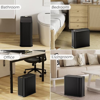 Bathroom Trash Can with Lid 13 Liter/ 3.5 Gallon Black Trash Can with Pop-Up Lid Bedroom Trash Can Small Garbage Can with 150 Counts Trash Bags for Small Bathroom Bedroom Office - color: Black