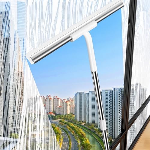 Rubber Floor Squeegee for Smooth Surface Concrete Floor, Tile Floor, Heavy Duty Garage Shower Floor Squeegee Broom for Removing Water, Commercial Scrubber Mop with Adjustable Long Handle - style: Cleaning scraper - extended pole