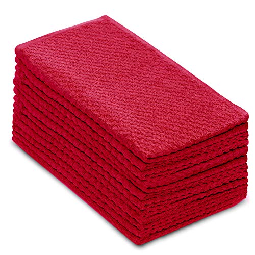COTTON CRAFT Amazing Kitchen Towel - 12 Pack 100% Cotton Waffle Terry Towel | Red - 16x28 inch Euro Café Waffle Weave Dish Towels - Soft Absorbent Quick Dry Low Lint Reusable Pantry Bar Cleaning Cloth - color: Red, size: 12 Pack