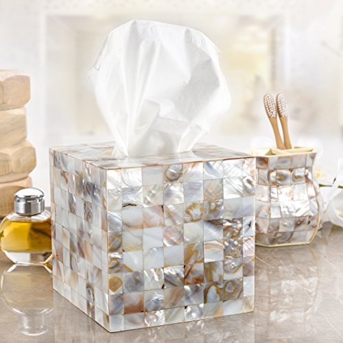 Milano Mother of Pearl Square Resin Tissue Box Cover with Bottom Slider - style: Square Tissue Box Cover