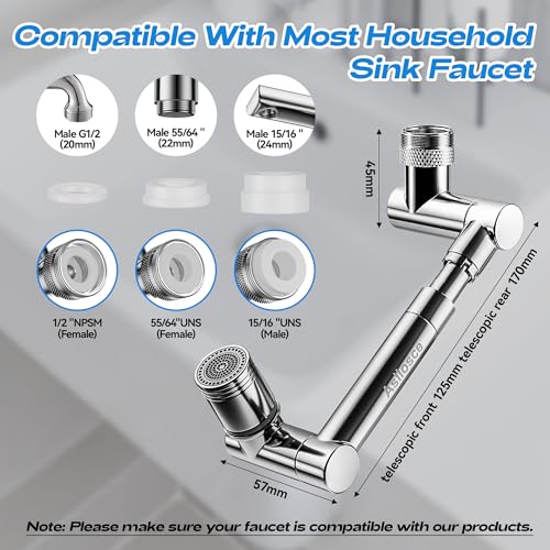 1440° swivel faucet extender, sink faucet aerator extender, swivel extendable filter, with 2 modes splash guard multi-functional universal mechanical arm suitable for kitchen/bathroom/toddlers