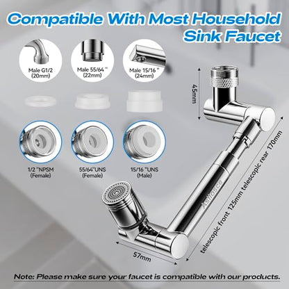 1440° swivel faucet extender, sink faucet aerator extender, swivel extendable filter, with 2 modes splash guard multi-functional universal mechanical arm suitable for kitchen/bathroom/toddlers