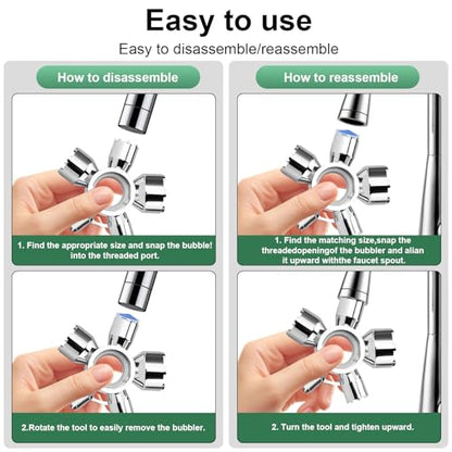 Upgraded Metal 10-in-1 Faucet Aerator Tool Kit,Includes 16 Pack Replacement Faucet Aerators M16.5/M18.5/M21.5/M24 (4 Each Size),Universal Heavy-Duty Removal Key,Must-Have DIY Plumbing Fixes