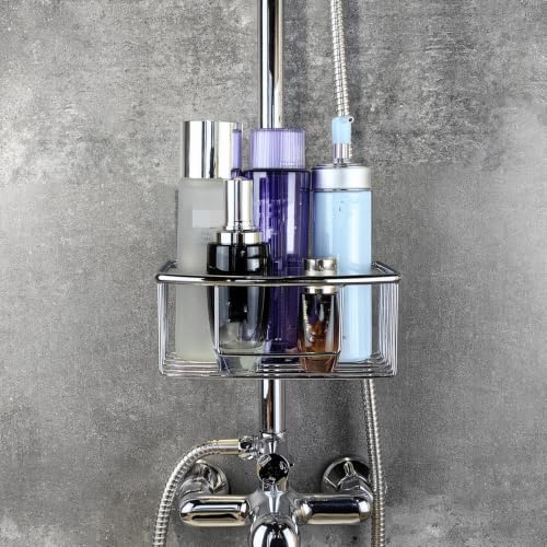 Shower Pole Caddy for Shower-6 Size Riser Ring NO Drilling Tension Shower Caddy Basket for Bathroom-SUS 304 Chrome Shower Caddy Pole with Luxury Standard
