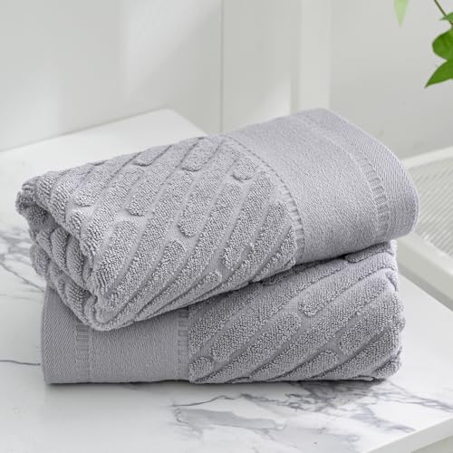 sense gnosis Diagonal Dash Pattern Grey Hand Towel Set of 2 Premium 100% Cotton Ultra Soft Highly Absorbent Hand Towel for Bathroom 13 X 29 Inch - color: Grey