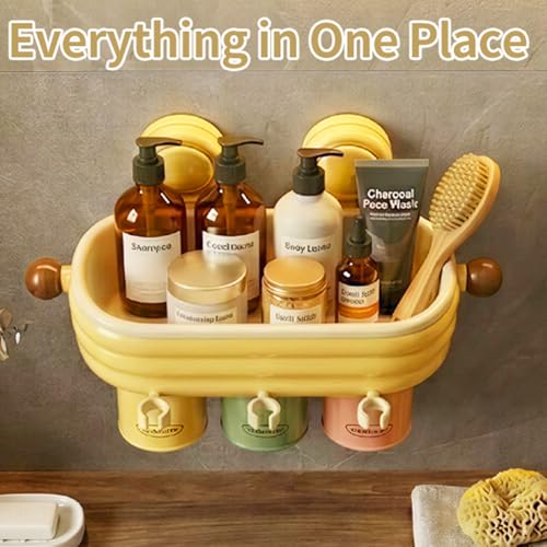 Toothbrush Holder for Bathroom,3 Cups Toothbrush Holder Set Wall Mounted, Ideal Bathroom Accessories Organization (Cream Yellow) - color: Cream Yellow