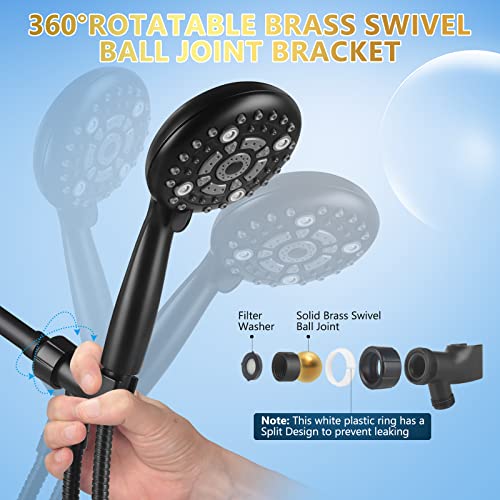 6 Spray Modes High Pressure Handheld Showerhead Set Upgraded | 5 Inches Shower Head with Handheld Spray Matte Black Handheld Shower Head 60 Inches Stainless Steel Hose-1-Min Install - color: Matte Black