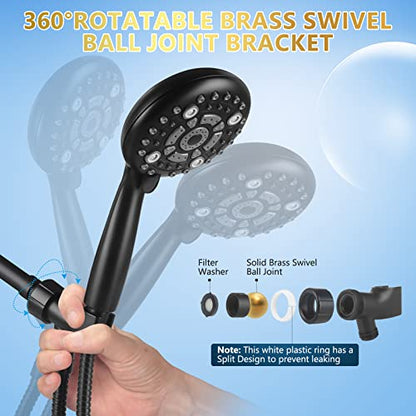 6 Spray Modes High Pressure Handheld Showerhead Set Upgraded | 5 Inches Shower Head with Handheld Spray Matte Black Handheld Shower Head 60 Inches Stainless Steel Hose-1-Min Install - color: Matte Black