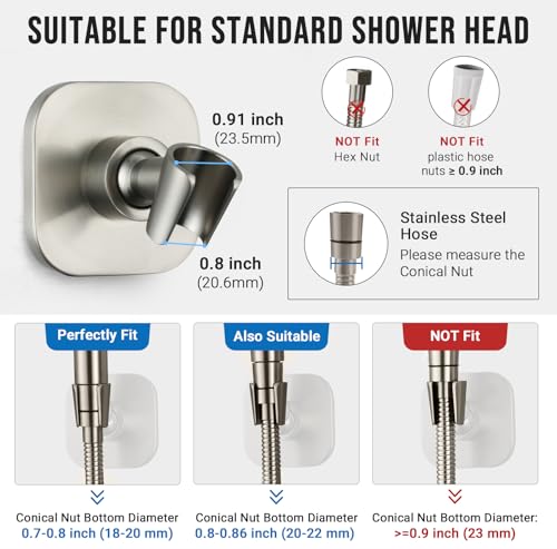 G-Promise Metal Handheld Shower Head Holder, No-Drill (Brushed Nickel) | Adhesive or Drilled Installation, Wide Adjustment Range Fits All Family Heights, Firmly Secure Showerhead, Easy to Install - color: Brushed Nickel