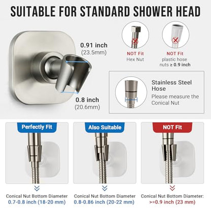 G-Promise Metal Handheld Shower Head Holder, No-Drill (Brushed Nickel) | Adhesive or Drilled Installation, Wide Adjustment Range Fits All Family Heights, Firmly Secure Showerhead, Easy to Install - color: Brushed Nickel