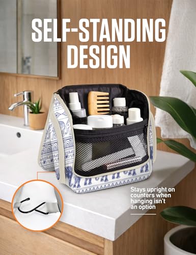 VENTURE 4TH Hanging Travel Toiletry Bag, 17 Compartments - Blue Elephant | Hangs on rails, hooks or doors; stands upright too. Removable TSA pouch. Water-resistant 900D Nylon, reinforced stitching. - color: Blue Elephant