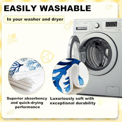 2 Pcs Coastal Beach Waffle Kitchen Towel Soft Absorbent Hand Tea Towels - color: Multi 1571