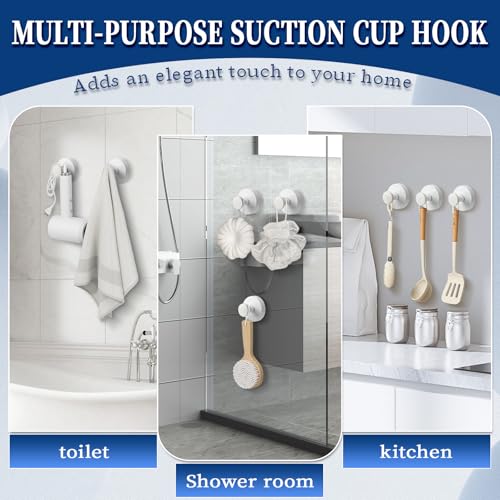 Suction Cup Hooks No Drill Stainless Steel Shower Hooks Towel Hook Heavy Duty on Smooth and Non-Porous Surfaces in Bathrooms Kitchen Bedroom (2, White) - color: White