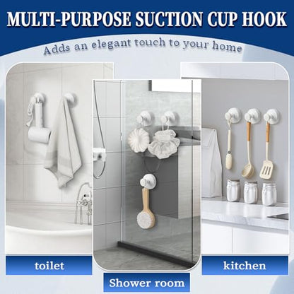 Suction Cup Hooks No Drill Stainless Steel Shower Hooks Towel Hook Heavy Duty on Smooth and Non-Porous Surfaces in Bathrooms Kitchen Bedroom (2, White) - color: White