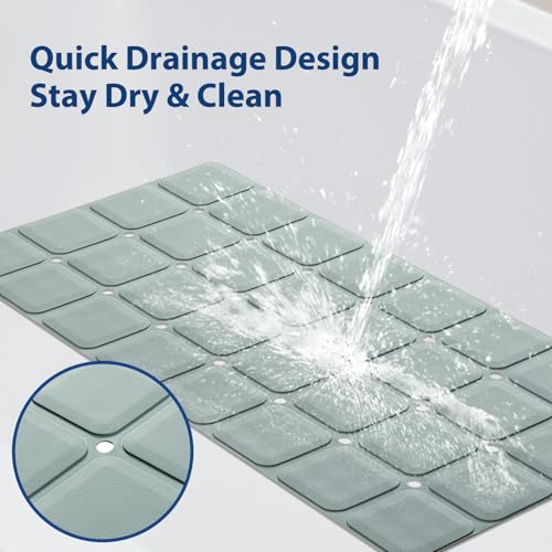 Webos Silicone Bath Mat with Suction Cups – Non-Slip Foldable Bathtub & Shower Mat, Durable & Quick-Dry Safety Tub Mat with Large Drain Holes for Families 28"x 14" Grey - color: Grey, size: 28" x 14" (Rectangular)