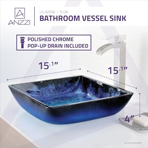 ANZZI Viace Rectangular Tempered Deco Glass Vessel Bathroom Sink In Blazing | Centerpiece For Any Counter The Series Is A Traditionally, Built With Premium, Long-Lasting Materials - style: AZ056