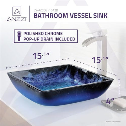 ANZZI Viace Rectangular Tempered Deco Glass Vessel Bathroom Sink In Blazing | Centerpiece For Any Counter The Series Is A Traditionally, Built With Premium, Long-Lasting Materials - style: AZ056