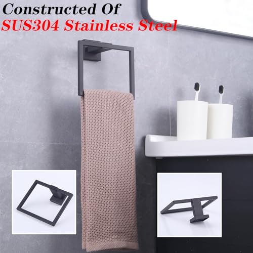 GERZWY Modern Black Towel Holder SUS304 Stainless Steel Towel Hanger Towel Ring for Bathroom Lavatory Wall Mount Contemporary Style JG1906-BK - color: Black
