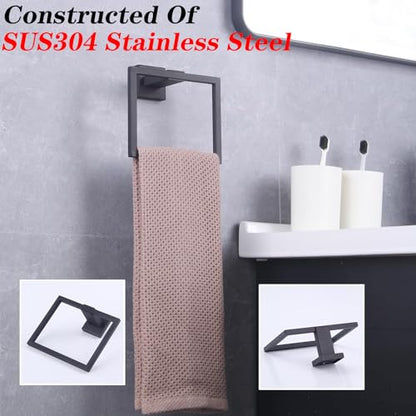 GERZWY Modern Black Towel Holder SUS304 Stainless Steel Towel Hanger Towel Ring for Bathroom Lavatory Wall Mount Contemporary Style JG1906-BK - color: Black