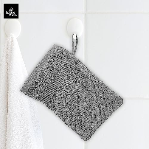 High Rise Stripe 6 Pack 6 x 8.5 Wash Mitt Set, Low Twist, Highly Absorbent, Gentle Hand and Face Cloth, European Style with Loop, Grey - color: Grey