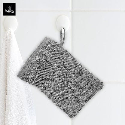 High Rise Stripe 6 Pack 6 x 8.5 Wash Mitt Set, Low Twist, Highly Absorbent, Gentle Hand and Face Cloth, European Style with Loop, Grey - color: Grey