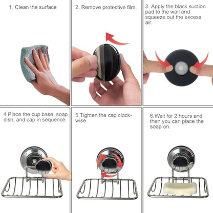 3in1 Suction Cup Shower Caddy Bath Wall Shelf + Soap Dish Holder for Large Shampoo Shower Gel Holder Bathroom Storage - Rustproof Stainless Steel