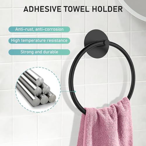 SetSail Towel Holder, Adhesive Hand Towel Holder for Bathroom Wall Stainless Steel Towel Ring Matte Black Towel Hanger Heavy Duty Towel Racks for Bathroom, Kitchen