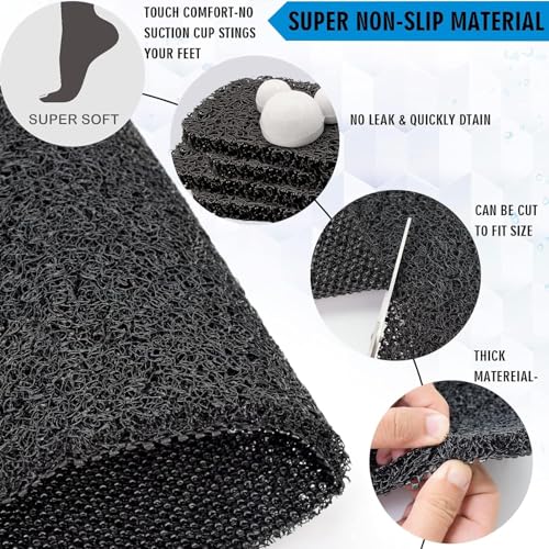 Bathtub Mat Non Slip Shower Mat Soft PVC Loofah Bath Tub Mats with Drain for Bathroom Tub 40 x 16 Inch (Black) - color: Black