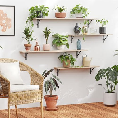 Long Wall Shelves, 47.3Inch Wooden Floating Shelves with Brackets | Large Floating Book Shelf, Set of 2, Wall Mount Storage Ledges, Easy Assembly, Max Load 33lbs, Living Room/Bathroom, Natural - color: Natural, size: 47.3 Inch