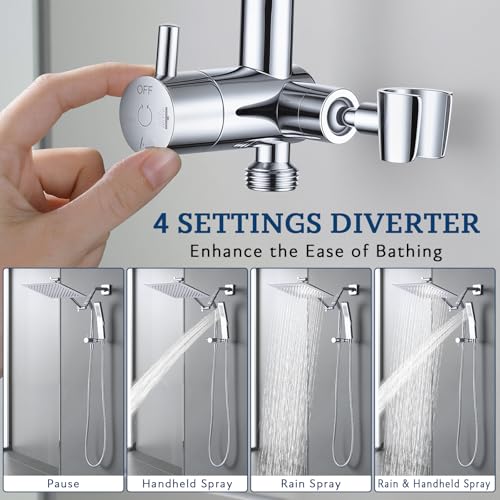 G-Promise All Metal Shower Diverter with Low Handheld Holder (Chrome) | 10 Inch Downward-Extend Bracket for All Heights, 4 Spray Modes with Pause, Anti-Leak, Easy Install, Universal Replacement - color: Chrome, size: Lower 9 Inch